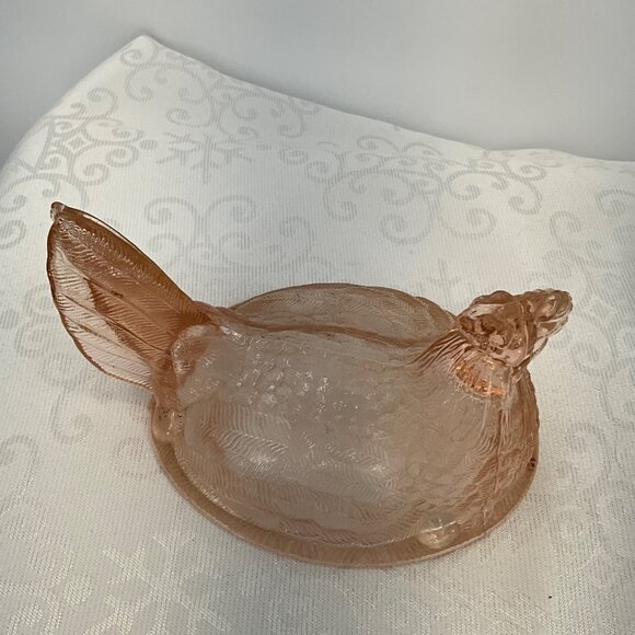 Vintage Pink Glass Hen on Nest TOP ONLY - Picture 3 of 6